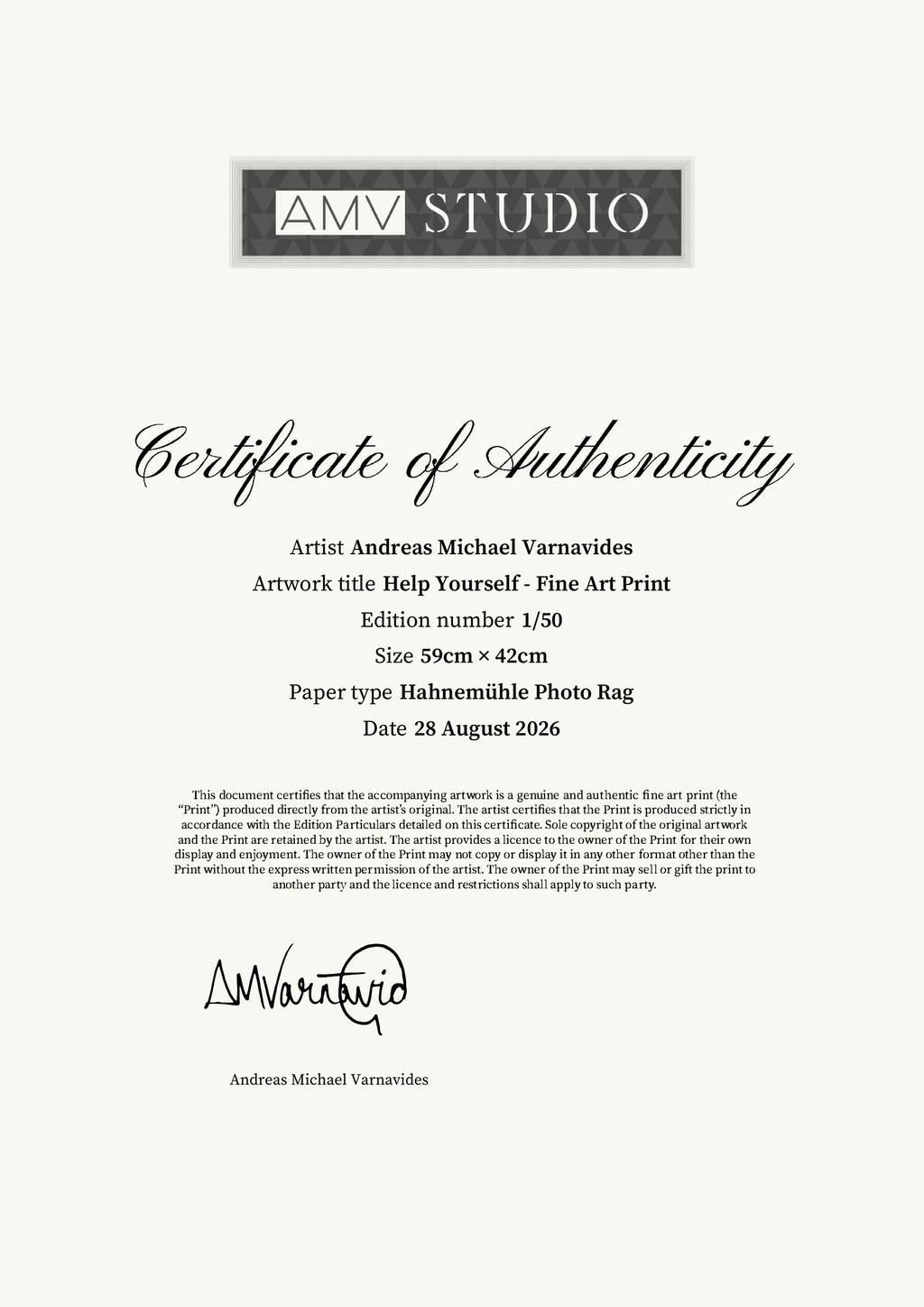 Help Yourself - Fine Art Print — Certificate of Authenticity