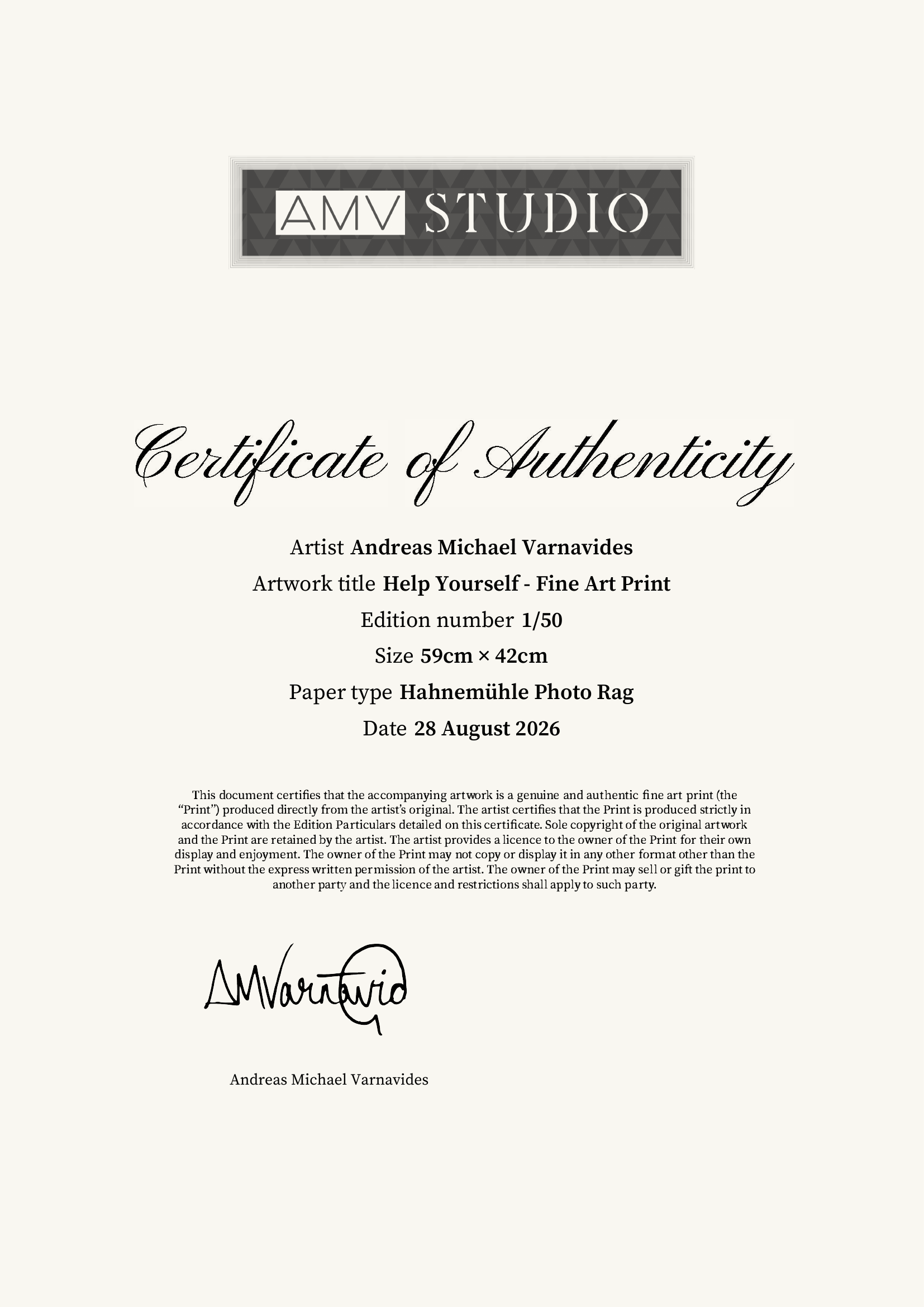 Help Yourself - Fine Art Print — Certificate of Authenticity