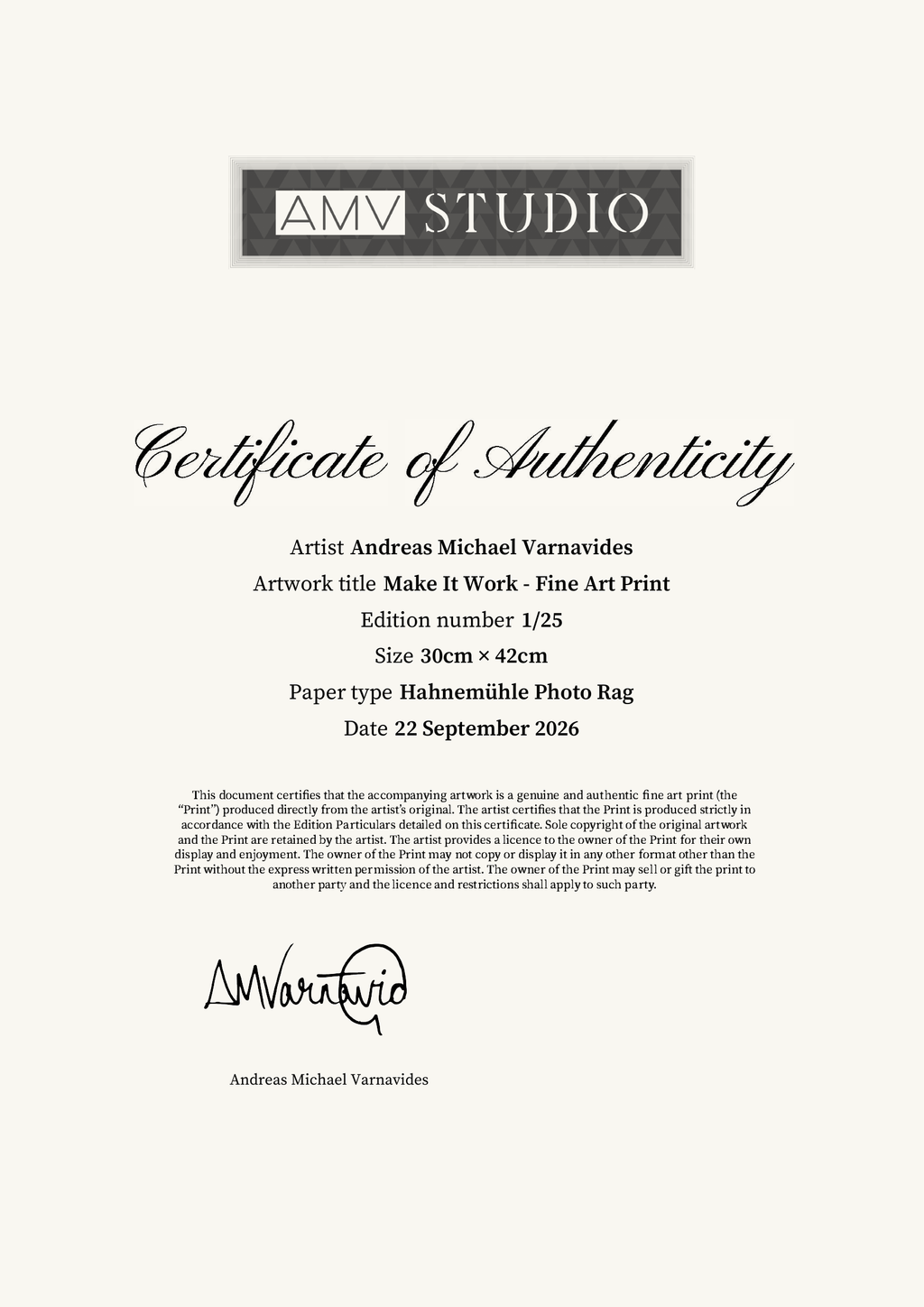 Make It Work - Fine Art Print — Certificate of Authenticity