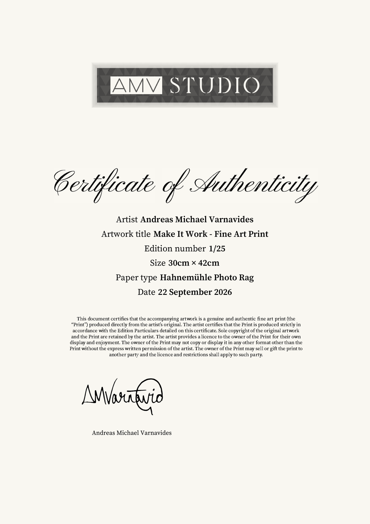 Make It Work - Fine Art Print — Certificate of Authenticity