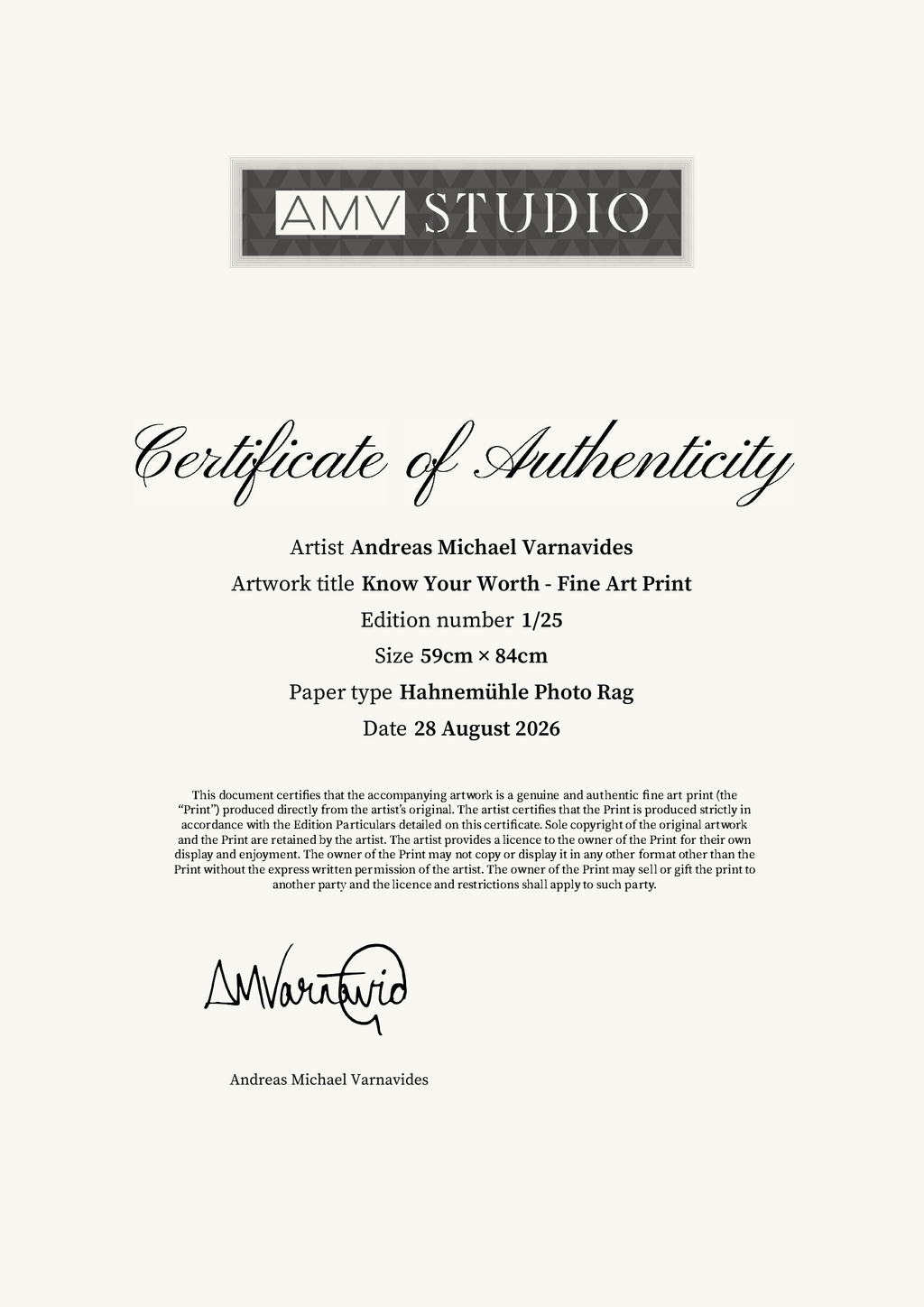 Know Your Worth - Fine Art Print — Certificate of Authenticity