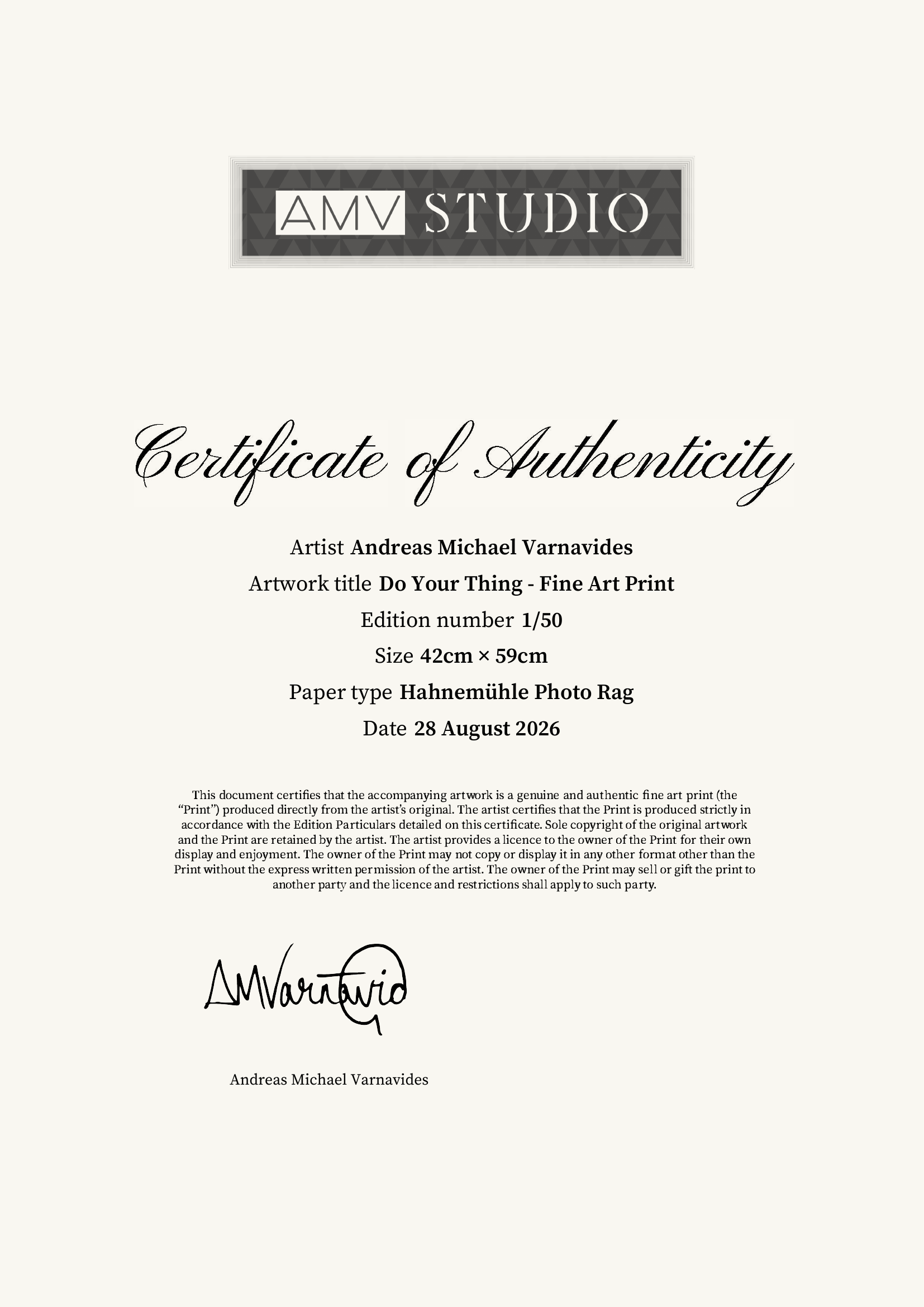 Do Your Thing - Fine Art Print — Certificate of Authenticity