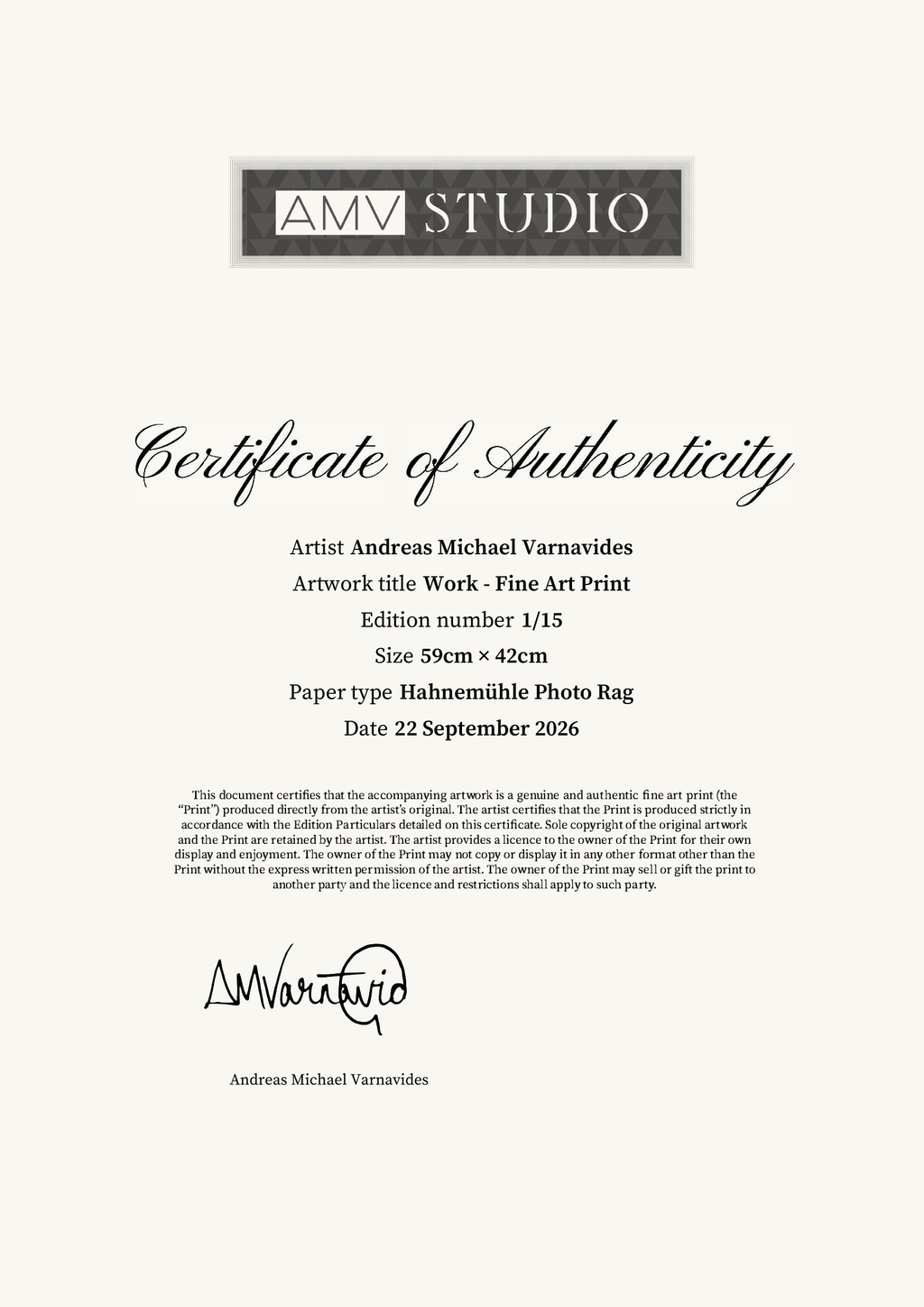 Work - Fine Art Print — Certificate of Authenticity